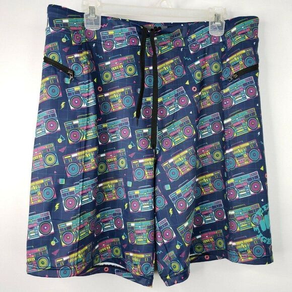 Feed Me Fight Me XXL 2XL Mens Shorts Blue Stereo Boom Box Neon Print - Picture 3 of 5